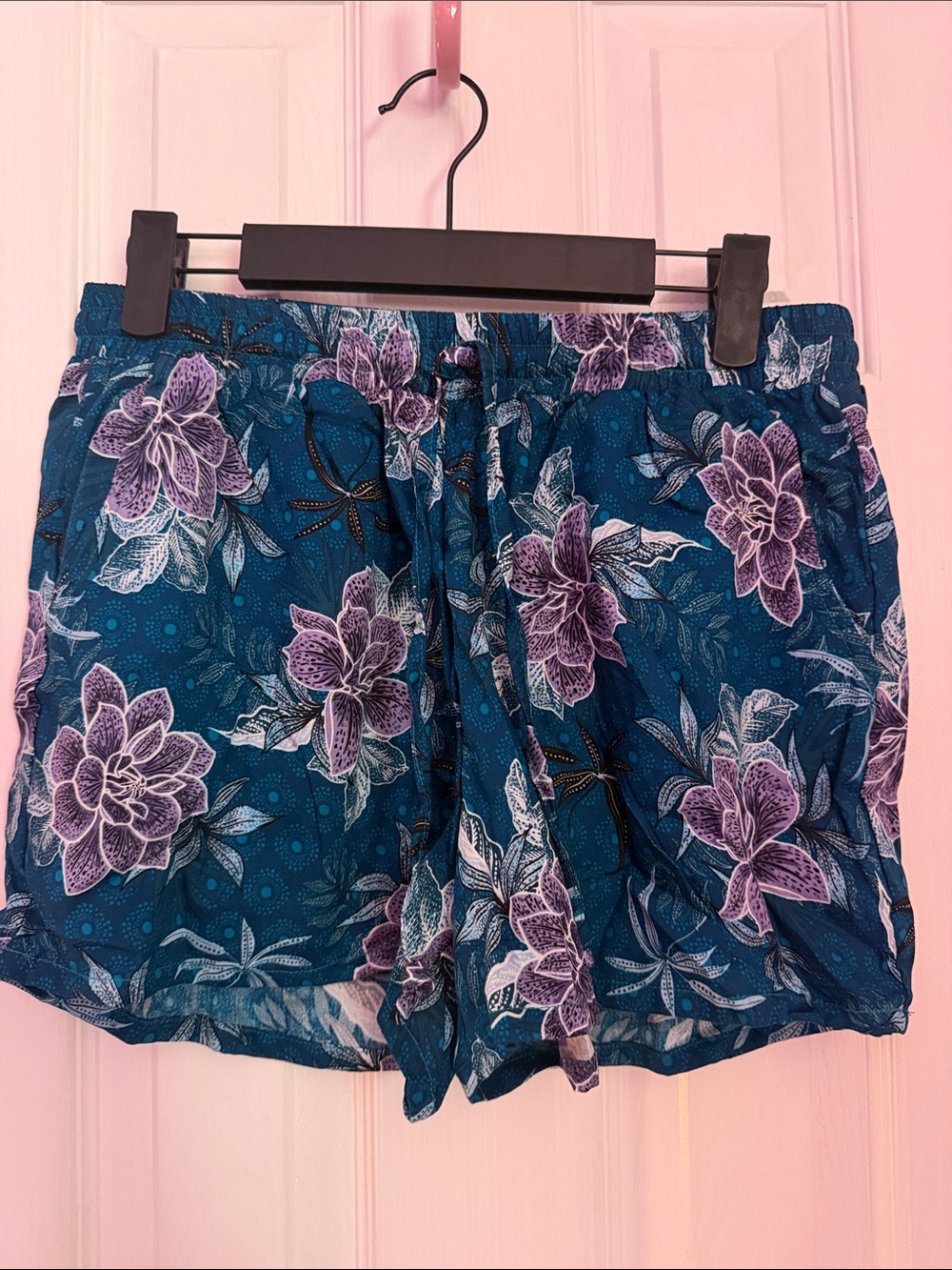 Lotus & Luna Women’s Floral Tie-Waist Shorts in Teal and Purple